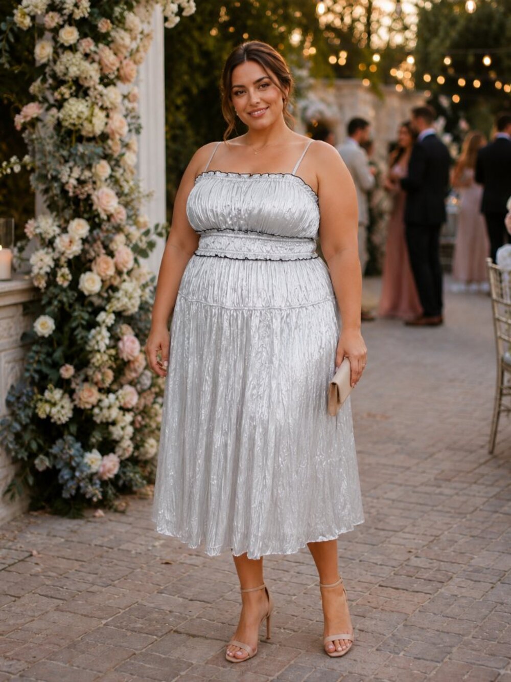 J.Crew Light Grey Metallic-ish Crinkled Ruffle Trim Cocktail Date Dress (XL)